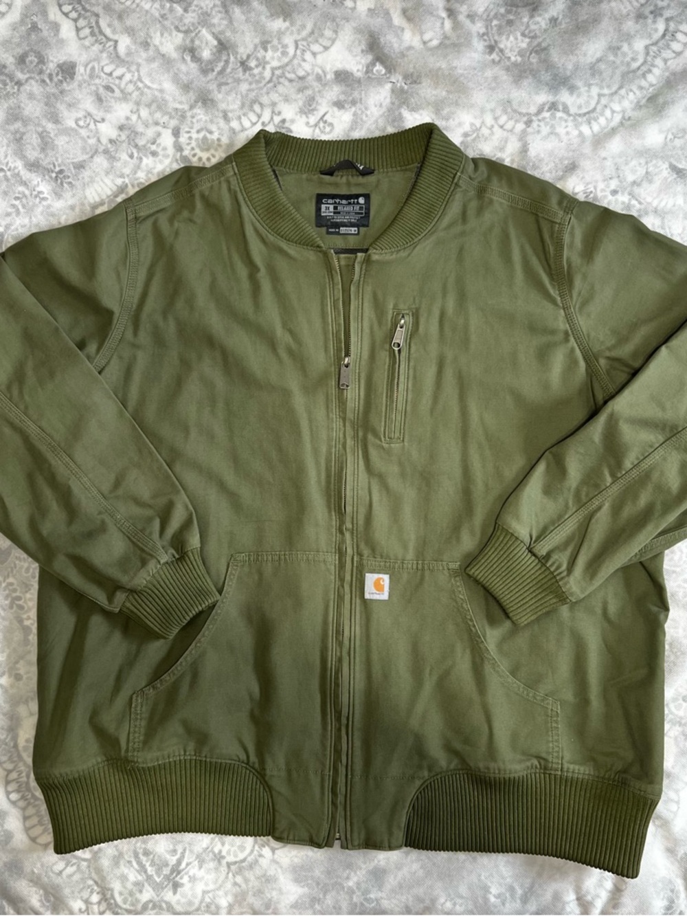 Carhartt Women's 3X Crawford Rugged Flex  Relaxed Fit Canvas Bomber Jacket Green